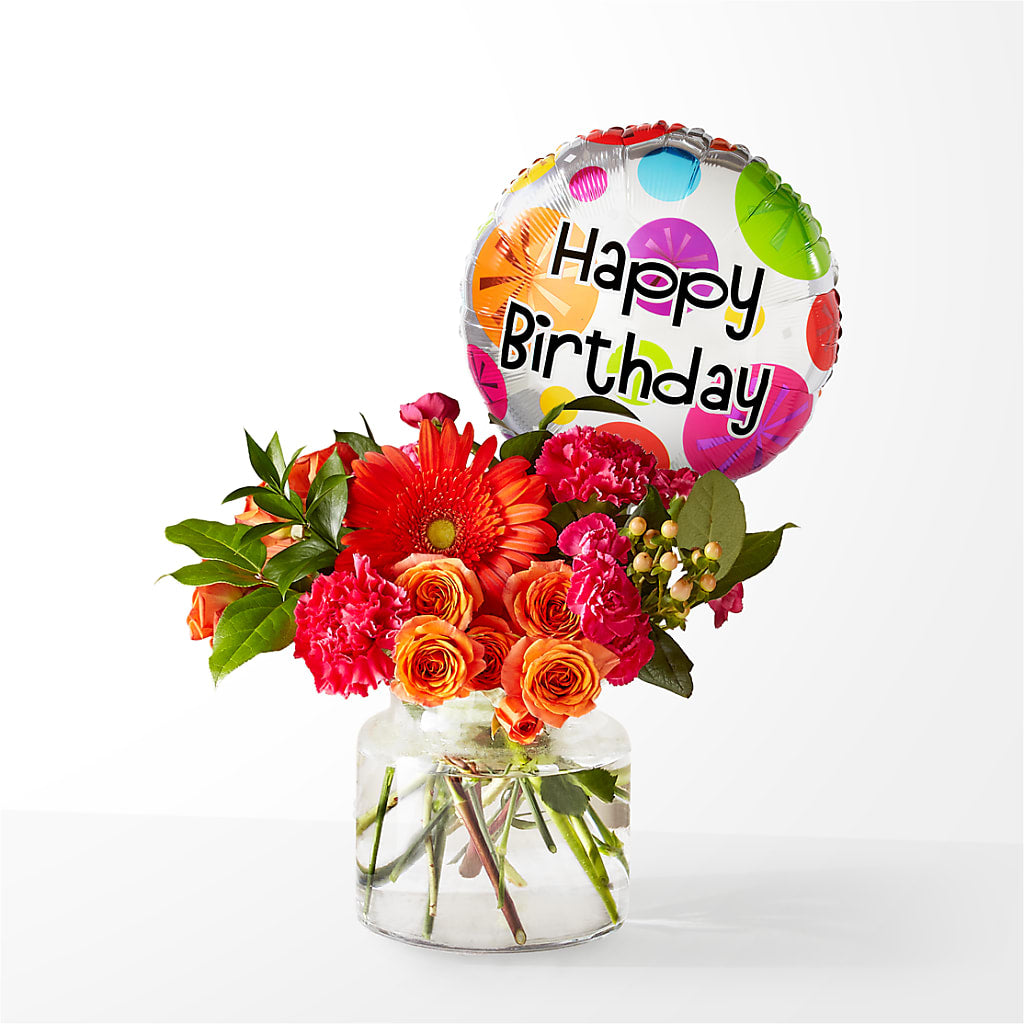 Fiesta Bouquet with Birthday Balloon – M & A FLOWERS AND EVENTS, South Gate CA