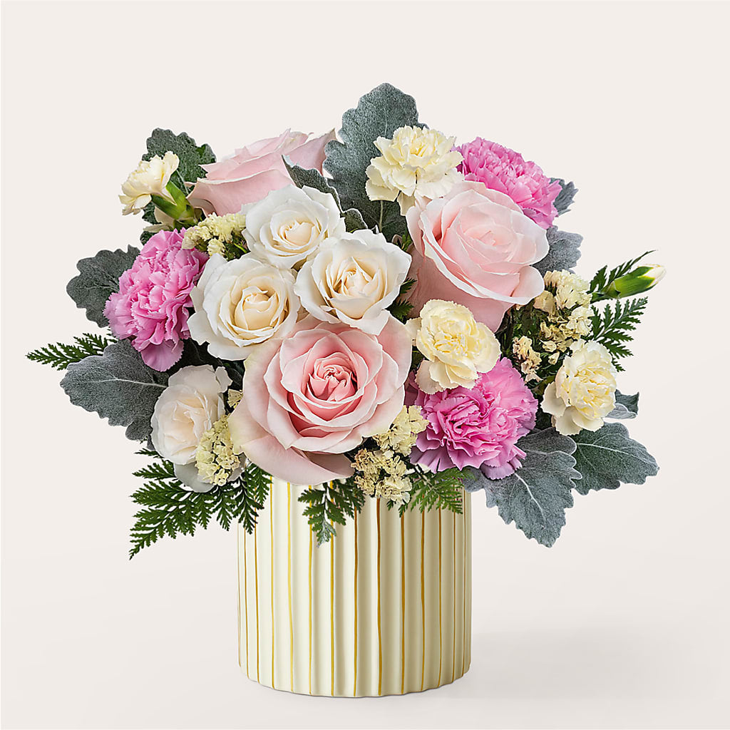 Blissful Moments Bouquet with Ivory Vase – M & A FLOWERS AND EVENTS, South Gate CA