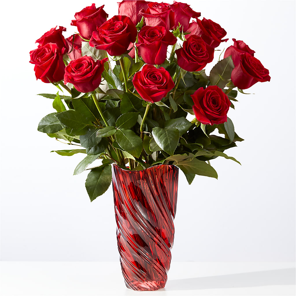 Classic Love Red Rose Bouquet with Luxe Swirl Vase – M & A FLOWERS AND EVENTS, South Gate CA