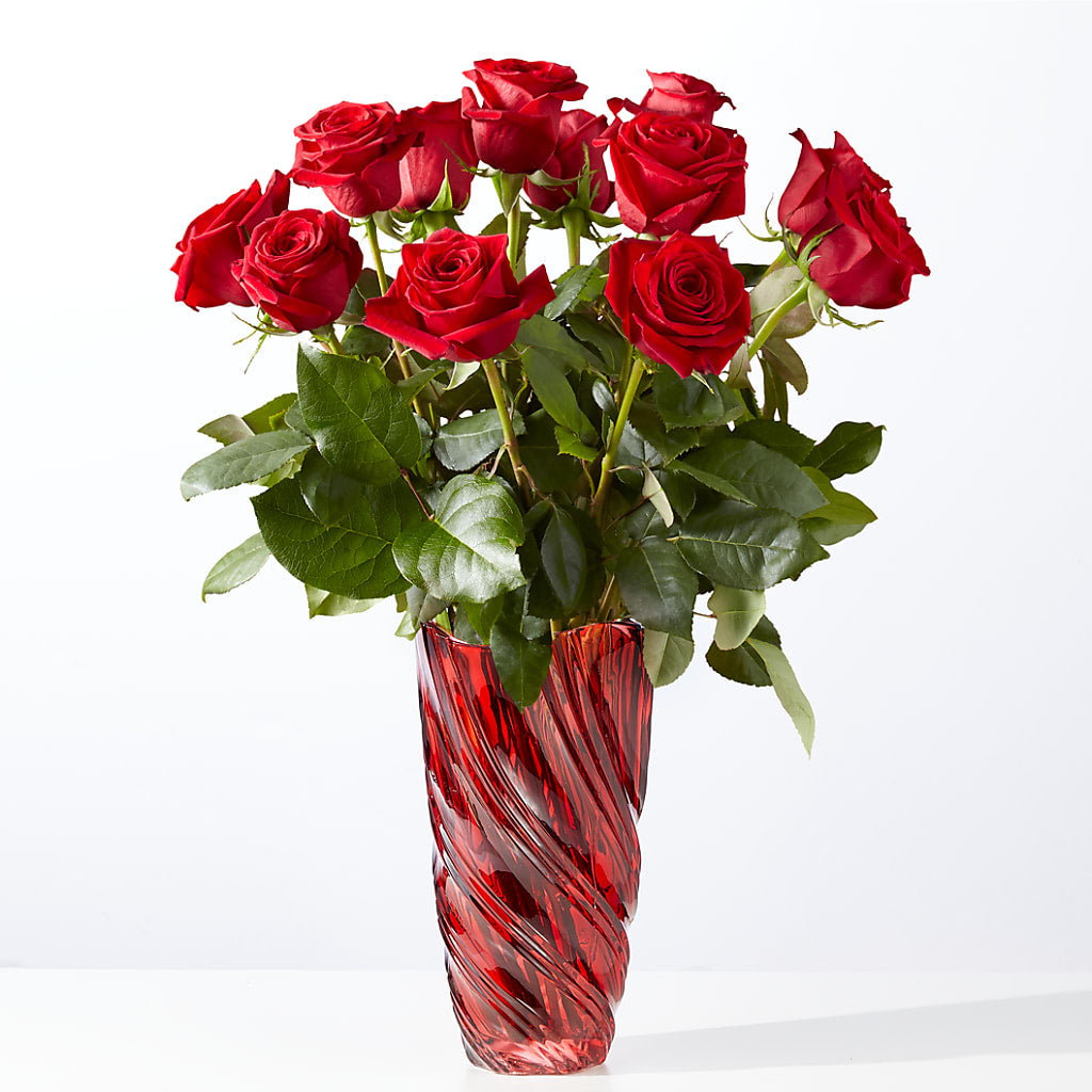 Classic Love Red Rose Bouquet with Luxe Swirl Vase – M & A FLOWERS AND EVENTS, South Gate CA