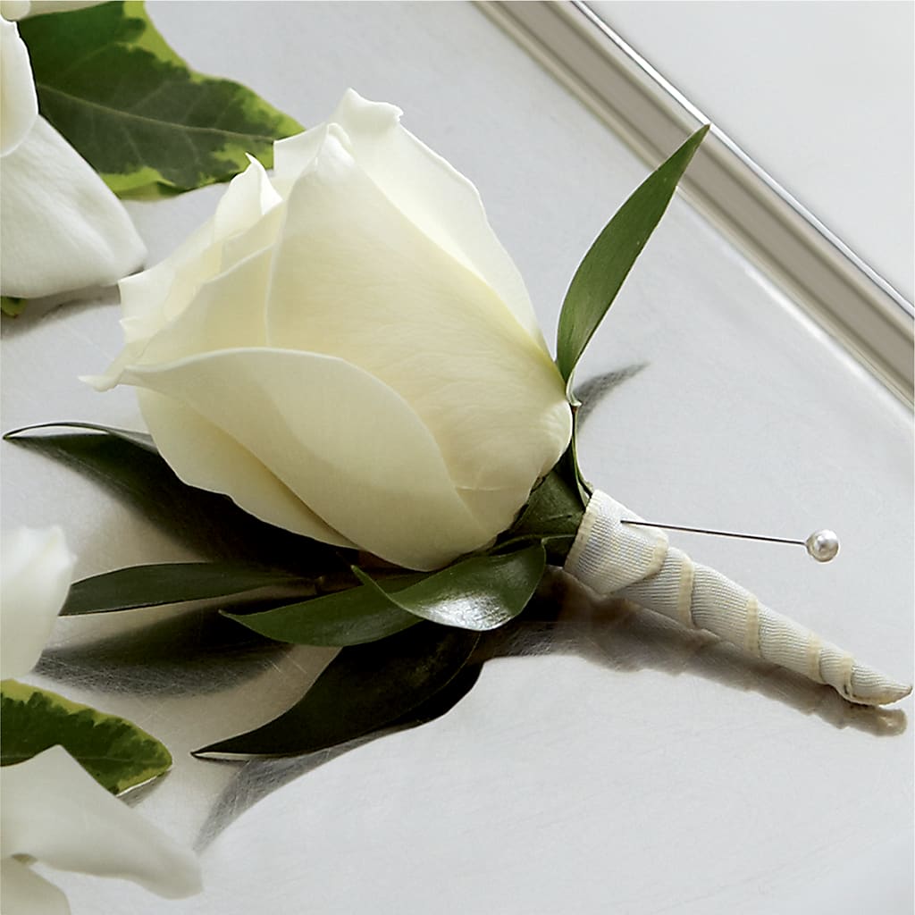White Rose Boutonniere – M & A FLOWERS AND EVENTS, South Gate CA