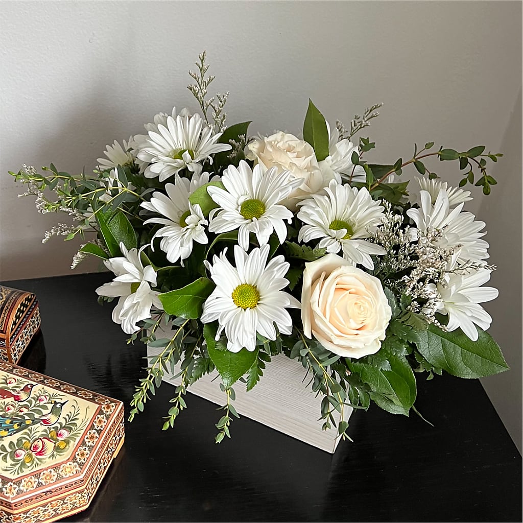 Fresh Linen Box Bouquet – M & A FLOWERS AND EVENTS, South Gate CA
