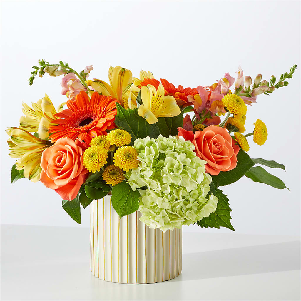Autumn Sunshine Bouquet with Ivory Vase – M & A FLOWERS AND EVENTS, South Gate CA