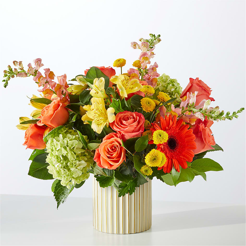 Autumn Sunshine Bouquet with Ivory Vase – M & A FLOWERS AND EVENTS, South Gate CA