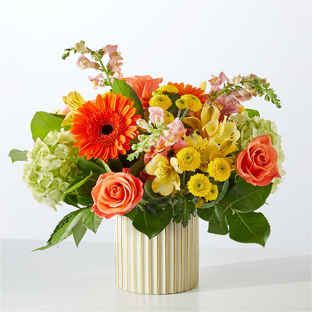 Autumn Sunshine Bouquet with Ivory Vase – M & A FLOWERS AND EVENTS, South Gate CA