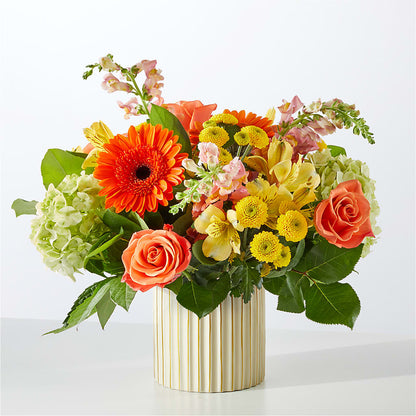 Autumn Sunshine Bouquet with Ivory Vase – M & A FLOWERS AND EVENTS, South Gate CA