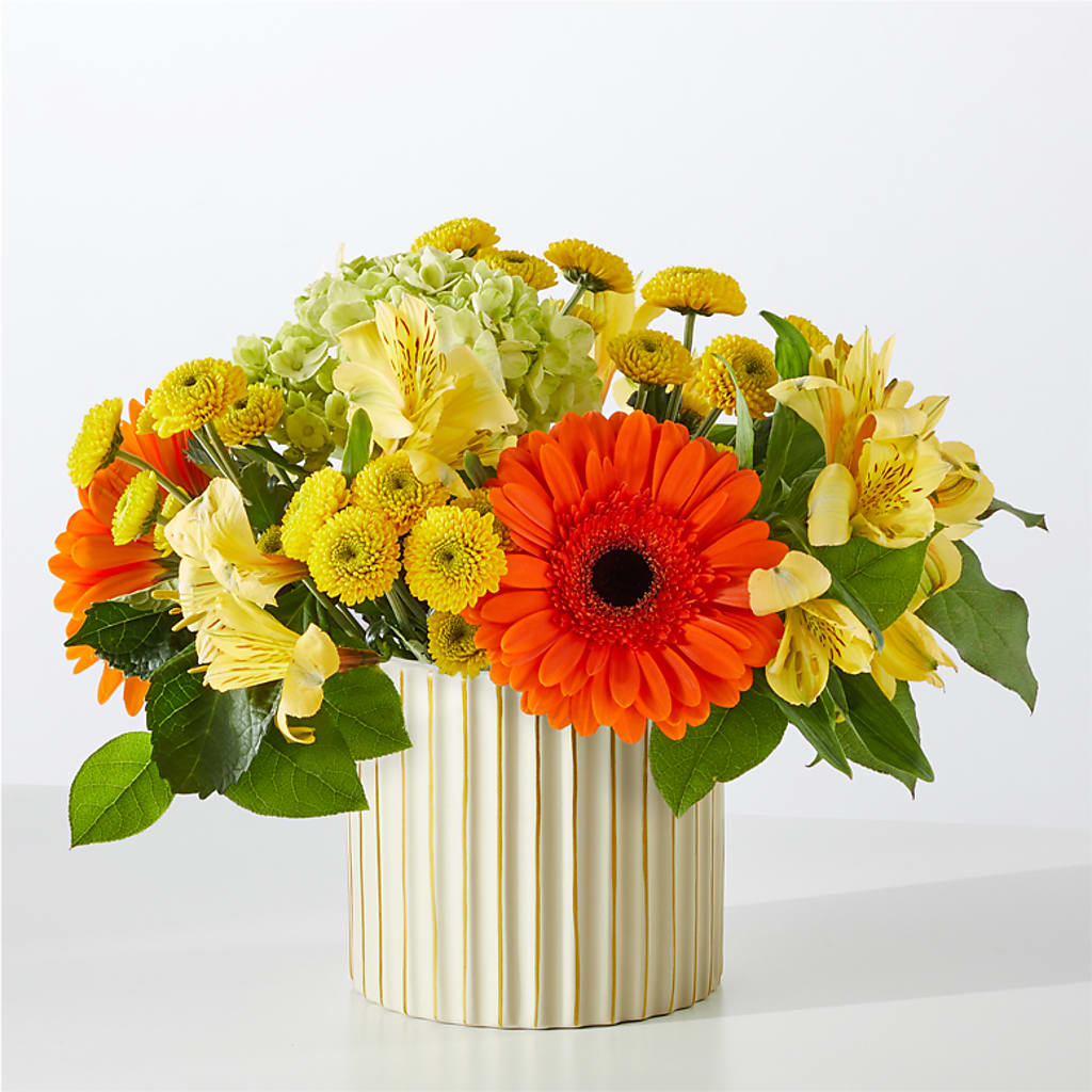 Autumn Sunshine Bouquet with Ivory Vase – M & A FLOWERS AND EVENTS, South Gate CA