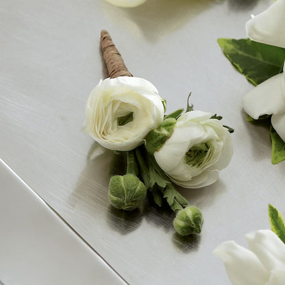 White Ranunculus Boutonniere – M & A FLOWERS AND EVENTS, South Gate CA