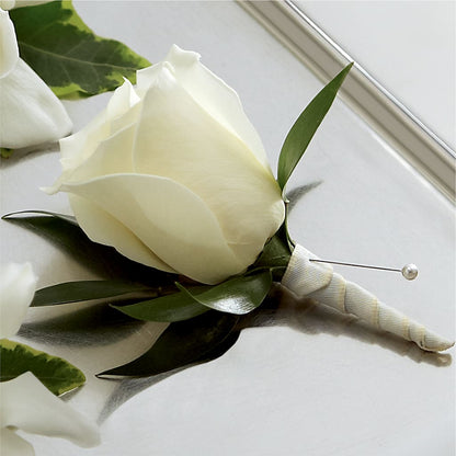 White Rose Boutonniere – M & A FLOWERS AND EVENTS, South Gate CA